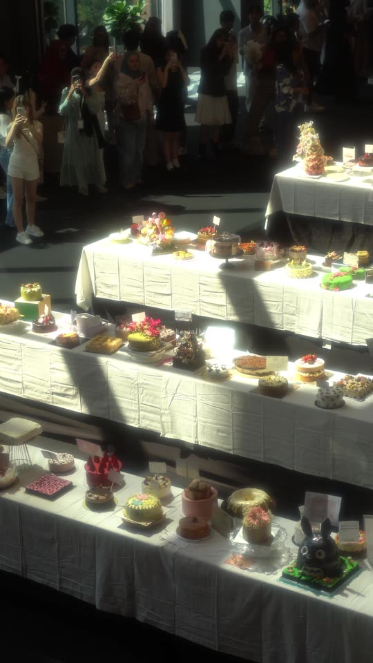 Long tables of cakes at Cakewalk